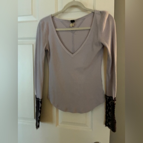 Free people Art School Embroidered Lavender thermal waffle Anthropologie Sz S - Picture 8 of 9